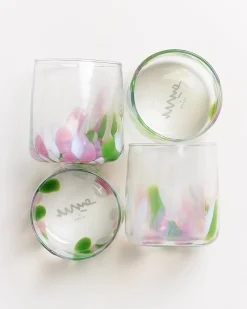 Motel a Miio Alegria Set Of 4 Glasses Small big drops pink green Best Sale
