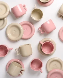 Motel a Miio Seia Cup & Saucer With Heart Pink sand New